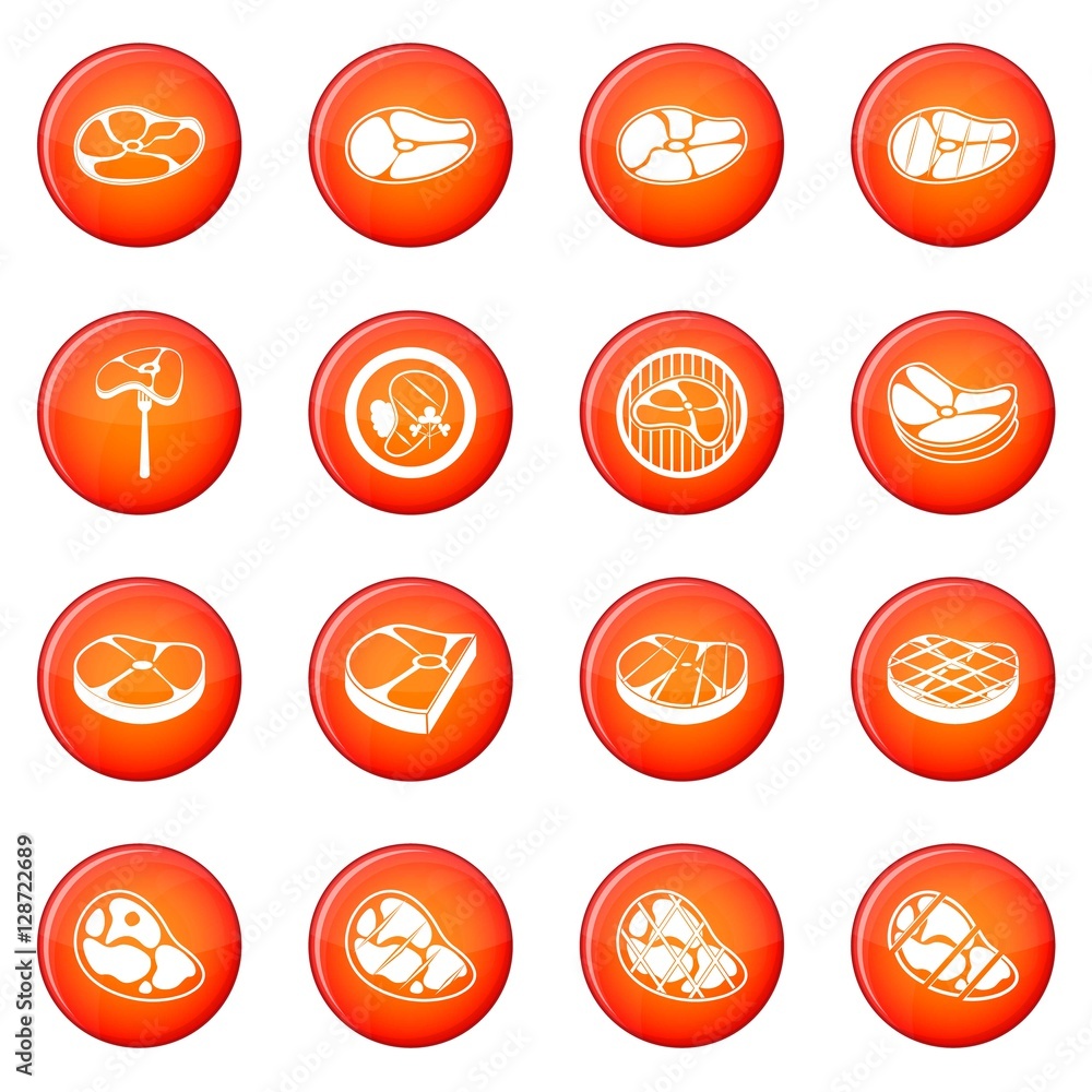 Poster steak icons vector set of red circles isolated on white background