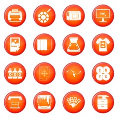 Printing icons vector set of red circles isolated on white background