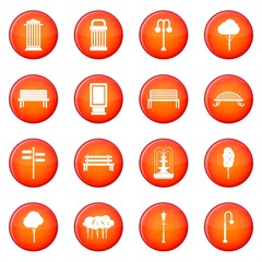 Park icons vector set of red circles isolated on white background