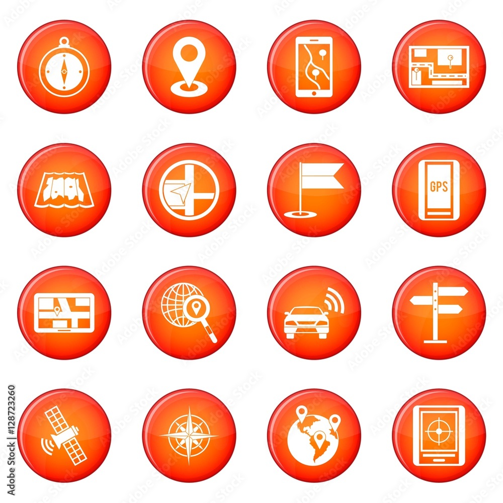 Poster navigation icons vector set of red circles isolated on white background