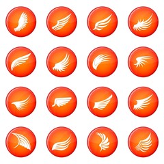 Wing icons vector set of red circles isolated on white background