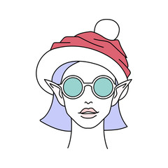 Obraz premium Portrait of young elf wearing round sunglasses and Santa hat
