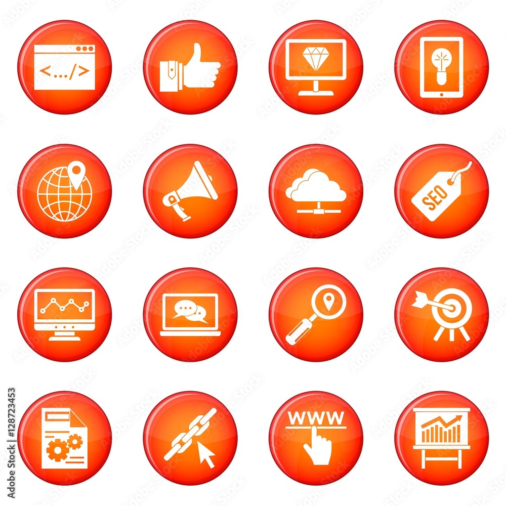 Poster seo icons vector set of red circles isolated on white background