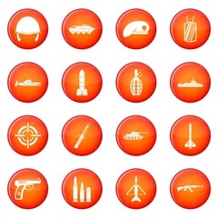 Fototapeta premium Military icons vector set of red circles isolated on white background