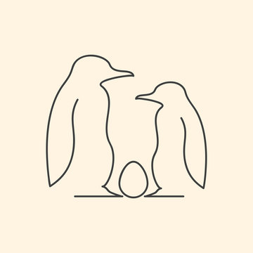 Linear illustration of penguin family with egg