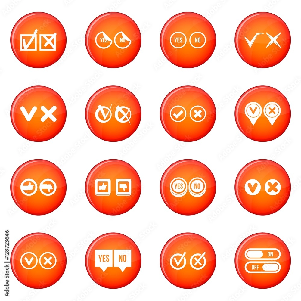 Poster check mark icons vector set of red circles isolated on white background