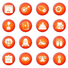 April fools day icons vector set of red circles isolated on white background