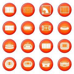 Sport stadium icons vector set of red circles isolated on white background