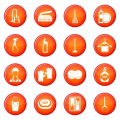 House cleaning icons vector set of red circles isolated on white background