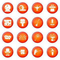 Magic icons vector set of red circles isolated on white background