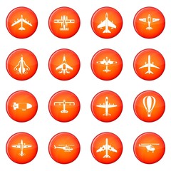 Aviation icons vector set of red circles isolated on white background