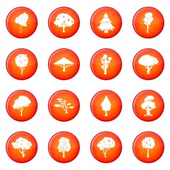 Trees icons vector set of red circles isolated on white background