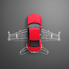concept of fast cars red car with the silhouette of an airplane