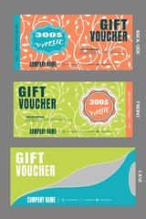 Set of vector blank gift voucher with case to increase sales with pattern on a green, red background.