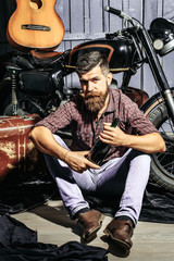Fototapeta na wymiar Bearded man hipster biker