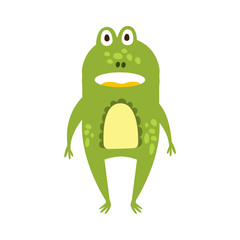 Frog Standing Facing Flat Cartoon Green Friendly Reptile Animal Character Drawing