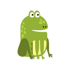 Frog Sitting Properly Flat Cartoon Green Friendly Reptile Animal Character Drawing
