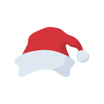 Santa Claus red hat in cartoon flat style. Santa Claus red hat isolated on white background