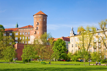 Fototapeta na wymiar Wawel Castle on sunny day in Cracow, Poland
