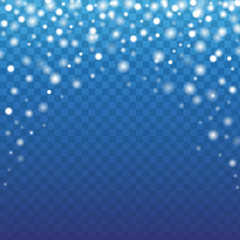 Falling snow on the transparent background. Snowfall frame for happy new year postcards and christmas posters Vector illustration.