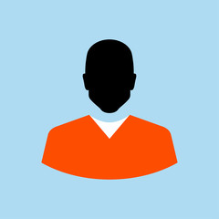Icono plano silueta preso uniforme naranja en fondo azul