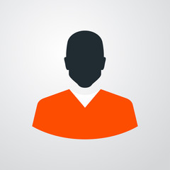 Icono plano silueta preso uniforme naranja en fondo degradado