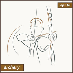 Vector illustration. Illustration shows a archer aims at the target. Archery. Sport