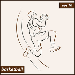 Vector illustration. Illustration shows a basketball player in the attack. Sport. Basketball