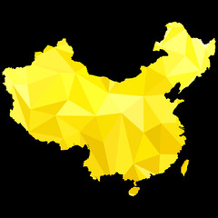 Абстрактная, оригинальная карта Китайской Народной Республики, в золотом цвете. Векторная иллюстрация.