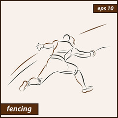 Fototapeta premium Vector illustration. Illustration shows a fencer in attack. Sport. Fencing