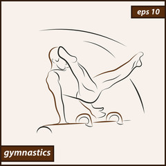 Vector illustration. Illustration shows a gymnast performing acrobatic movements on a goat. Sport. Gymnastics