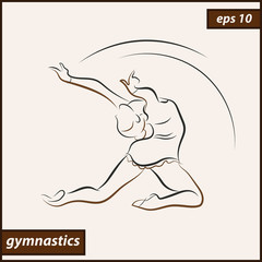 Vector illustration. Illustration shows a gymnast performs acrobatic moves. Sport. Gymnastics