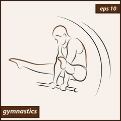 Vector illustration. Illustration shows a gymnast performing acrobatic movements on a goat. Sport. Gymnastics