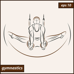 Vector illustration. Illustration shows a gymnast performing acrobatic movements on the rings. Sport. Gymnastics