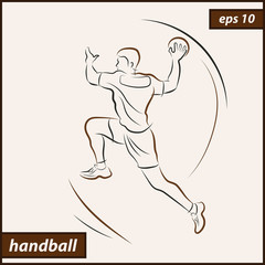 Vector illustration. Illustration shows a handball player in the attack. Sport. Handball