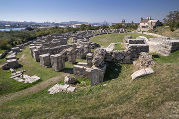 Fototapeta na wymiar Remains of a Roman amphitheatre in ancient roman town Salona (Solin) near town Split in Croatia, Europe