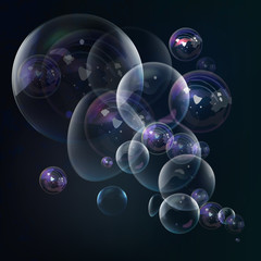 Set colorful soap bubble on transparent grid in vector.