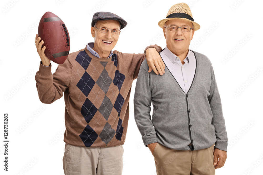 Sticker Joyful seniors with a football