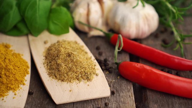 spices and herbs. sliding 4k footage