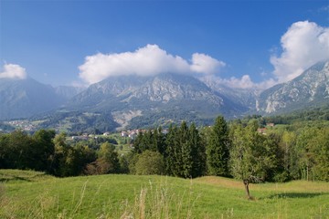 Fototapeta na wymiar Panorama of hills in Alpago, Veneto Italy