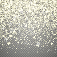 Isolated Christmas falling snow overlay on transparent background. Snowflakes storm layer. Snow pattern for design. Snowfall backdrop texture. Vector snow illustration eps10