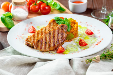 steaks  with  kuskus groats