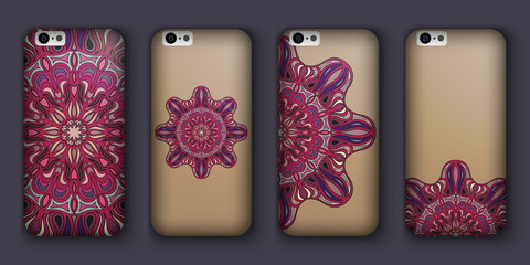 Phone cover collection, boho style pattern. Vector background. Vintage decorative elements. Hand drawn . Islam, arabic, indian, ottoman motifs.
