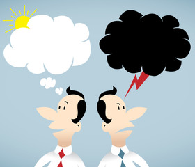 Vector illustration on two people in good mood and bad mood