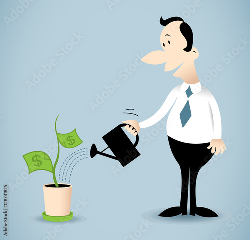 Vector Illustration On A Man Watering Money Plant Stock - 