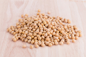 soybean on wooden table.