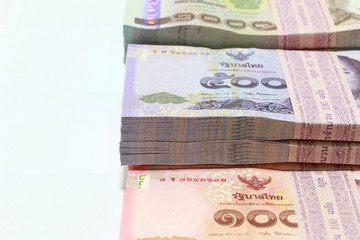 Stack of thai baht,Money background ,Thai currency on White background