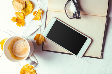 Top view smartphone mock up template with black screen