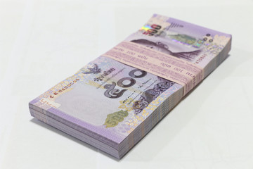 Thai currency on White background ,Stack of thai baht