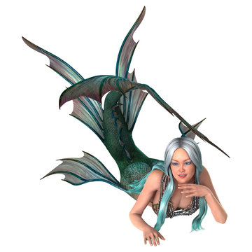 3D Rendering Fantasy Mermaid on White